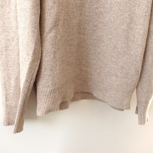 Beige Wool Sweater Men Large J CREW Knit Tan Lambswool Shawl Henley Button Neck - Picture 10 of 11